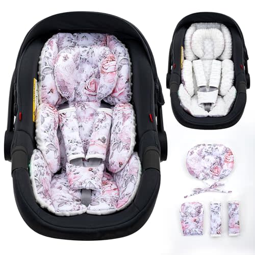 Infant Car Seat Insert with Extra Headrest, Adjustable Carseat Head Support for Preemie to Toddler, 2 in 1 Breathable Air Mesh Car Seat Insert for Newborn, Mink Dot Baby Car Seat Cushion for Stroller