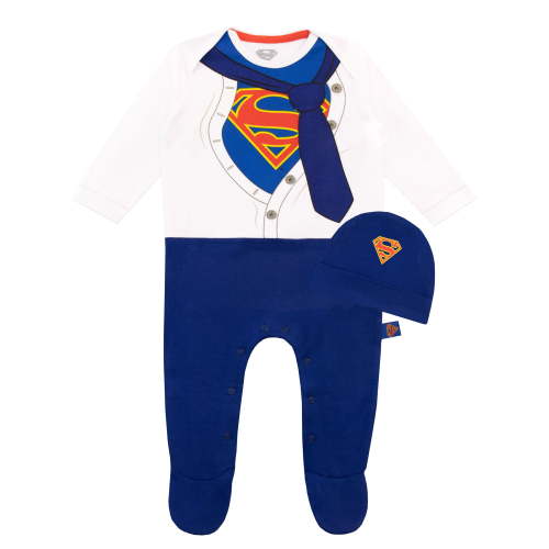 DC Comics Baby Boys Superman Footsie And Hat Set Blue Sizes 0-18m
