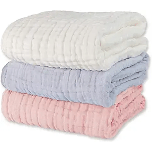 Muslin Baby Bath Towels Set 3 Pack Ultra Soft and Absorbent Baby Towels Infant Toddler Blanket Towel 6-Layer Natural Cotton Towel Suitable for Girl Boy 40x40 inches (White&Pink&Grey)