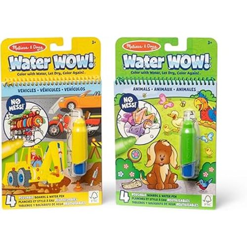 Melissa & Doug Water Wow! 2-Pack – Animals, Vehicles Water-Reveal Travel Activity Pads