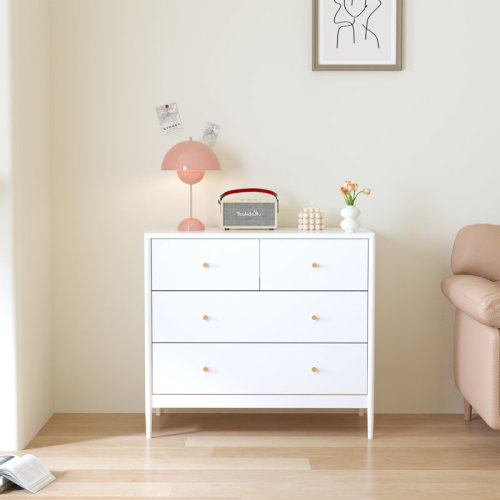 Red Barrel Studio® White 4-Drawer Kids Dresser, Wooden Storage Cabinet for Toddler Bedroom, Nursery, Closet, Baby Nightstand Organizer for Living Room or Apartment, 35.4" Wide | Wayfair