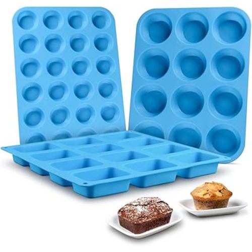 CAKETIME Silicone Muffin Pan - Cupcake Pan, Mini Loaf Pan Silicone Baking Molds Food Grade 3-Pack