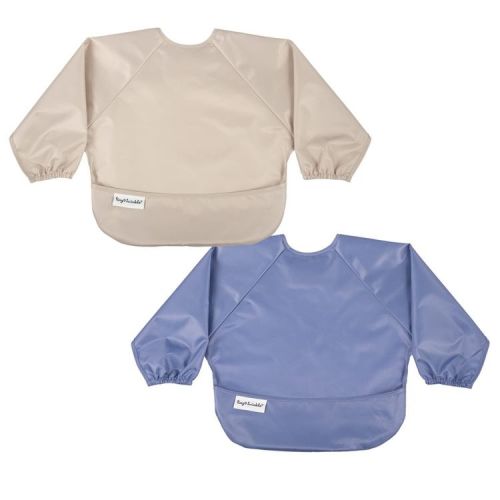 Tiny Twinkle Mess-Proof/Waterproof 2-Pack Long-Sleeve Baby Bib, Machine Washable Smock for Eating (Periwinkle Putty, Small 6-24 Months)