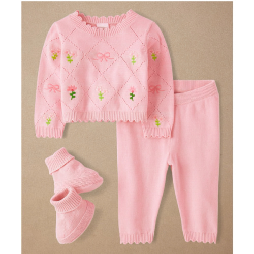 Baby Girls Embroidered Long Sleeve Sweater Pants And Booties 3-Piece Outfit Set - Homegrown by Gymboree - PINK | Gymboree