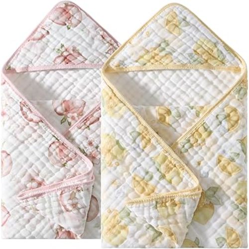 Baby Hooded Towel 2 Pack, Ultra Absorbent & Soft Muslin Baby Towel - 32 x 32 Inches, Baby Bath Towel for Newborns, Infants & Toddlers, Ideal for Bath Time, Pool & Beach