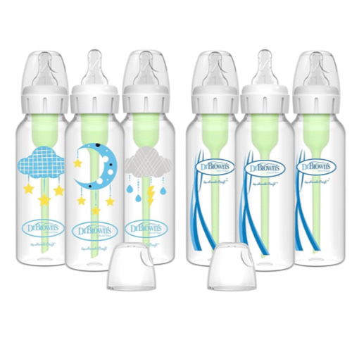 Dr. Brown’s Natural Flow® Anti-Colic Options+™ Narrow Baby Bottles 8 oz/250 mL, with Level 1 Slow Flow Nipple, 6 Pack, 0m+ Moon/Clouds Gift Set