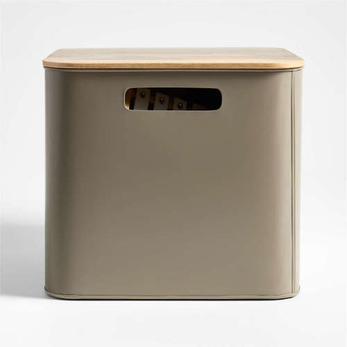 Outline Clay Brown Large Metal Floor Storage Bin with Wood Lid