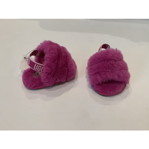 UGG Infant Baby Girls Pink Fuzzy Sandal Slippers, Size 02/03