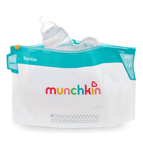 Munchkin Jumbo Baby Bottle Sterilizer Bags, Includes Cool-Touch Grip and East Close Pull Tab, 6 Pack