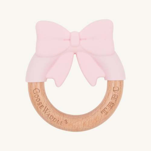 GooseWaddle x T.B.B.C. Bow Wooden & Silicone Teether - Palm Beach Pink