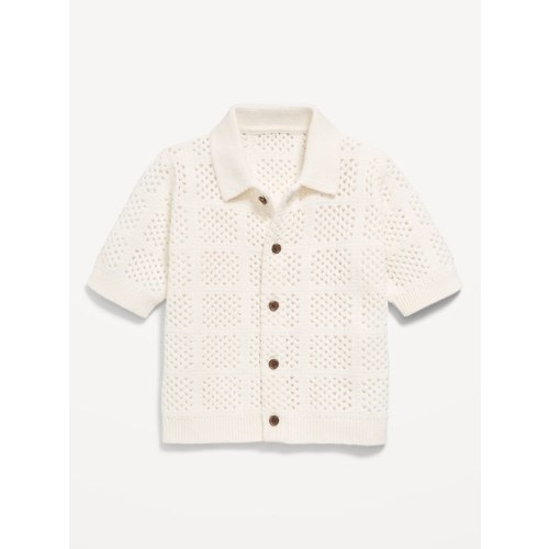 Oversized Short-Sleeve Crochet-Knit Shirt for Toddler Boys