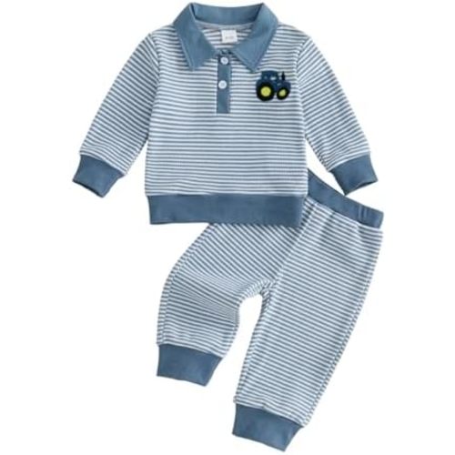 VISGOGO Baby Boy Clothes Toddler Fall Winter Outfit Sweater Toddler Boy Striped Clothes 6 12 18 Months 2 3T 4T Pant Set