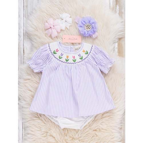 Tulip Smocked Striped Bloomers Outfit