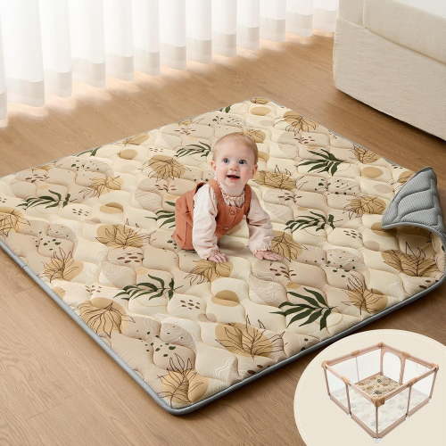 Baby Play Mat, 47x47 Infant Play Mat for Playpen, Thicken Foam Cushioned Baby Mat for Floor, Non-Slip Kids Play Mat, Washable Baby Playmat for Babies,Toddlers, Earth Tones Design