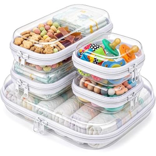 5 Pack Clear Hard Shell Zipper Case for Diaper Bag Organizer