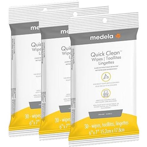 Medela Quick Clean Breast Pump and Accessory Wipes 90ct, 3 Packs of 30 Count, Resealable, Convenient and Hygienic On The Go Cleaning for Tables, Countertops, Chairs, and More