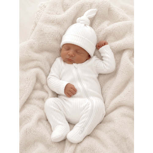 White / Ribbed 2-Way Zip Footie