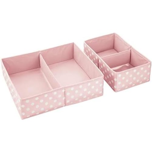 mDesign Fabric Drawer Organizer Bins, Kids/Baby Nursery Dresser, Closet, Shelf, Playroom Organization, Hold Clothes, Toys, Diapers, Bibs, Blankets, Set of 2, 4 Pack, Pink/White Polka Dot