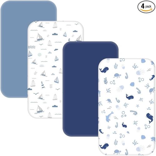 4 Pack Bassinet Sheets - 33"x20" Bedside Bassinet Sheets for Baby Delight, Angelbliss, Fodoss & Most Regular Size Bedside Sleeper | Ultra Soft & Skin Friendly Bassinet Fitted Sheets for Boys Girls