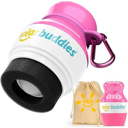 Solar Buddies Bag Bundle & Carabina Clip - Full Pink - Refillable Roll on Sponge Sunscreen, Suncream & Lotion Applicator For Kids, Adults & Families - Holds 3.4fl oz, Perfect Size for Travel