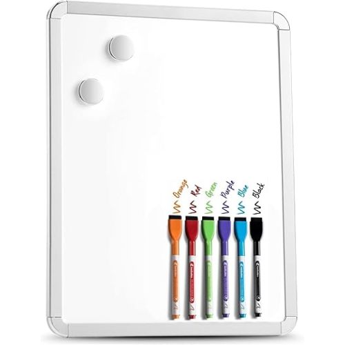 kedudes 11x14 Magnetic Dry Erase White Board - Mini Refrigerator Whiteboard Set - Lightweight Small Personal Memo Boards with 6 Markers - Smooth Surface and Eraser Caps - Fridge and Wall Mountable