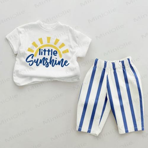 LITTLE SUNSHINE Baby Blue Vertical Striped 2-piece Set