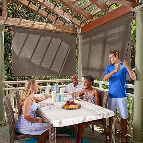 Coolaroo Exterior Roller Shade, Cordless Roller Shade with 90% UV Protection, No Valance, (6' W X 6' L), Mocha, 474768