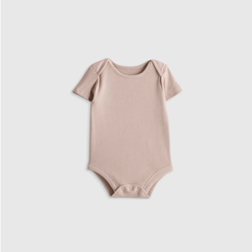 Softest Rib Short Sleeve Bodysuit in Mushroom