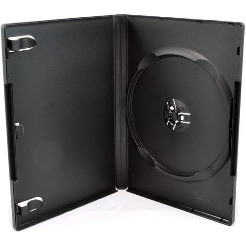 25 Pack Maxtek Standard 14mm Black Signle Disc DVD Cases with Outter Clear Sleeve