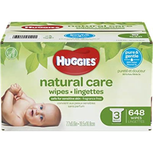 Huggies Natural Care Baby Wipes, Sensitive, Unscented, 3 Refill Packs, 648 Count Total