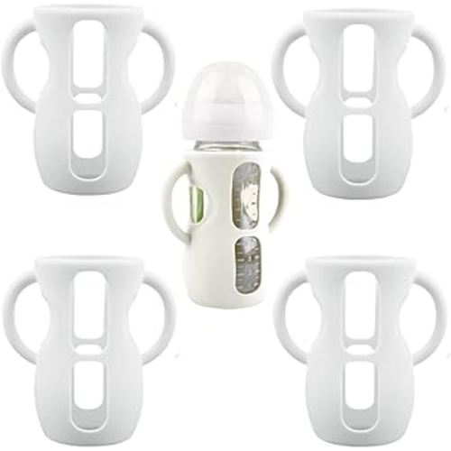 4 Pack Silicone Sleeves for Avent Natural Glass Baby Bottles, Silicone and Easy-Grip Handles for Drop Protection, Compatible with Philips Avent 4/8 OZ Glass Bottle (Milk White, 8 OZ)
