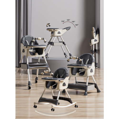 Baby High Chair 5-in-1 Rocking Chair & Baby scooter & Feeding Chair with Adjustable Height,Steel Pipe 4-for Babies and Toddlers, Grey