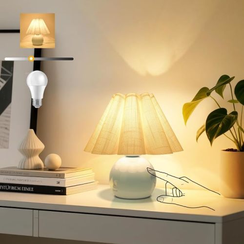 Green Small Touch Control Table Lamp for Bedroom, Green Bedside Lamps for Nightstand, Cute Mini Small Table Lamps for Small Spaces with Scalloped Shade for Kitchen Counter, Bookshelf, Living Room