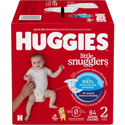 Huggies Size 2 Diapers, Little Snugglers Baby Diapers, Size 2 (12-18 lbs), 84 Count, Packaging May Vary