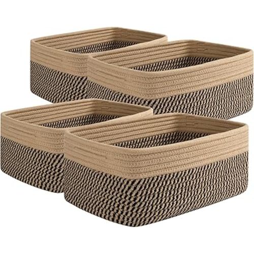 OIAHOMY 4 Pack Storage Baskets for Organizing, Small Baskets for Shelves, Cute Decorative Storage Bins, Organizer Baskets for Gifts Empty, 13''Lx8.7''Wx5.1''H,Black/Yellow