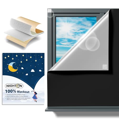 NIGHTON Portable Blackout Curtains 85"×70", Strong Hook & Loop Tape Strips | Cuttable Blackout Window Cover, 100% Black Out Material Blinds for Baby Nursery or Travel,Bedroom (Black,1 Pack)