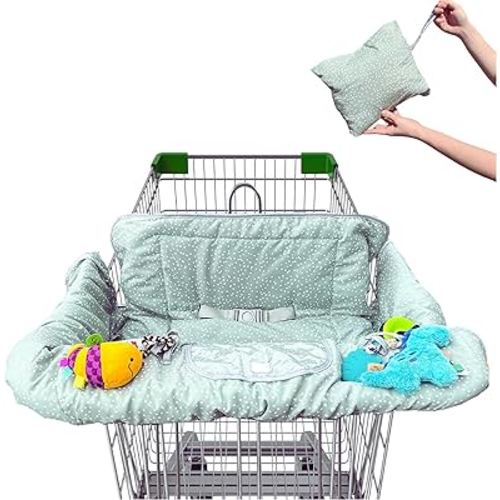 Shopping Cart Cover for Baby | Extra-Padded Baby Cart Covers | Grocery Cart Cover for Baby, Pastel Green Baby Shopping Cart Cover | Large Baby Cart Covers | Neutral Cart Cover for Babies