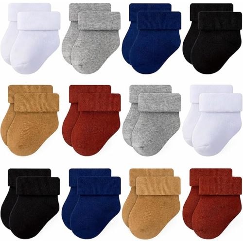 RATIVE Newborn Baby Socks 0-6,6-12 Months Terry Turn Cuff Socks for Boys Girls
