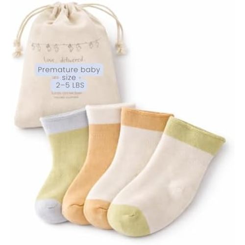 Organic Preemie Baby Socks 4 Pairs Soft Micro Preemie Socks Baby Girls Boys Premature Cotton Turn Cuff for NICU Newborns 2-5 lbs – Hypoallergenic & Gentle on Delicate Skin