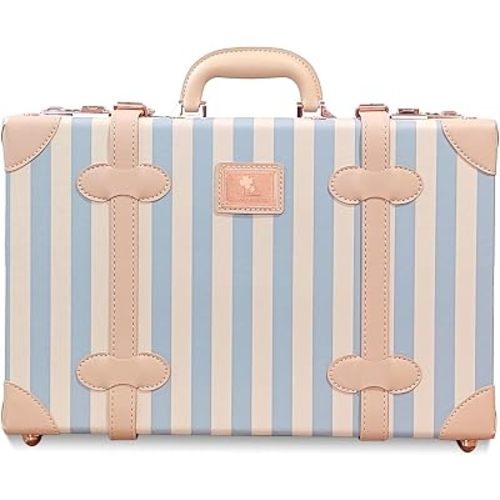 Unitravel Baby Keepsake Case, 18" Handmade Memory Storage Box, Newborn Keepsake Box, Vintage Suitcase for Baby Shower, Baptism, Naming Ceremony or Birthday (blue strip)