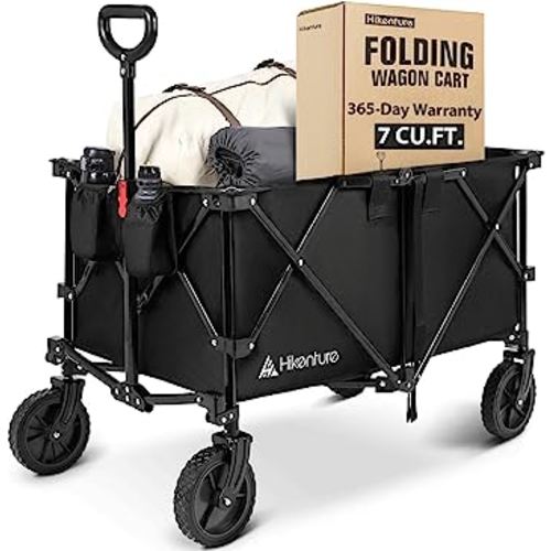Hikenture Collapsible Wagon with 200L Large Capacity, Utility Wagons Carts Heavy Duty Foldable, Portable Folding Wagon with All-Terrain Wheels, Garden Cart for Beach, Sports, Shopping, Camping