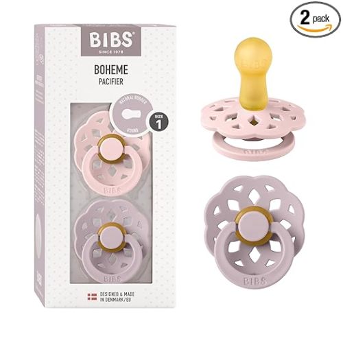 BIBS Pacifiers - Boheme Collection | BPA-Free Baby Pacifier | Made in Denmark | Set of 2 Blossom/Dusky Lilac Color Premium Soothers | Size 0-6 Months