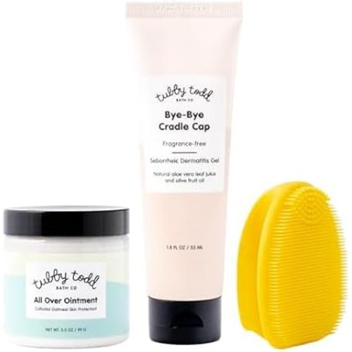 TUBBY TODD Cradle Cap Baby Hair Treatment Kit - Includes Bye-Bye Cradle Cap Gel, Cradle Cap Silicone Brush, & 3.5oz All Over Ointment - Gentle for Babies’ Sensitive Skin