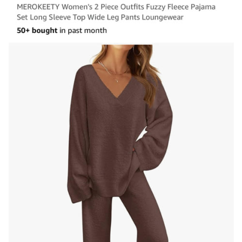 MEROKEETY Women's 2 Piece Outfits Fuzzy Fleece Pajama Set Long Sleeve Top Wide Leg Pants Loungewear