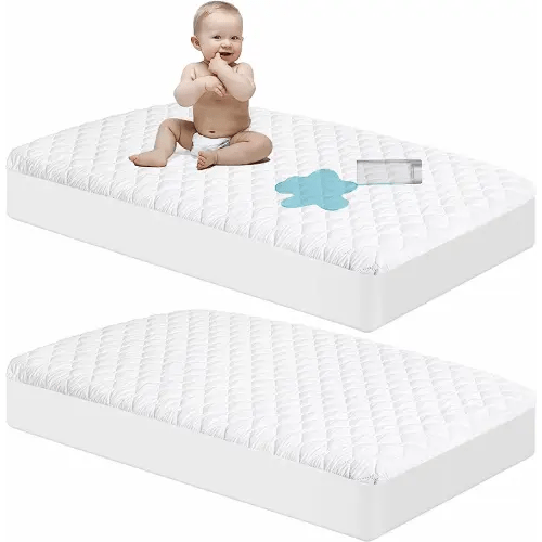 NTBAY 2 Pack Waterproof Mini Crib Mattress Protector, Quilted 24"x38" Fitted Mattress Cover - Machine Washable - Soft and Breathable Baby Mattress Pad Sheet for Mini Crib and Baby Playards, White
