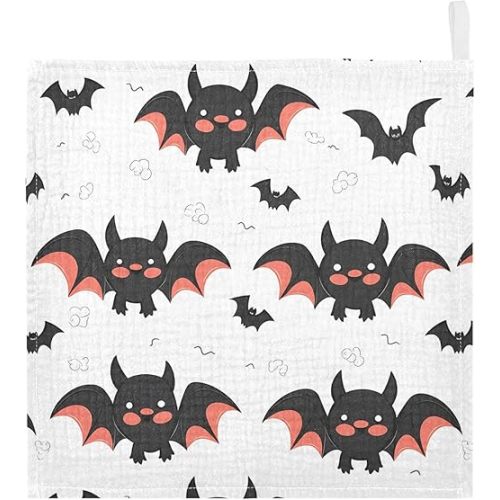 vvfelixl Cute Bats Cartoon Baby Burp Cloths Baby Muslin Washcloths for Boys Girls Cotton Baby Face Towel for Newborn Infants Soft and Absorbent 11.8 X 11.8 in, 5 Pack