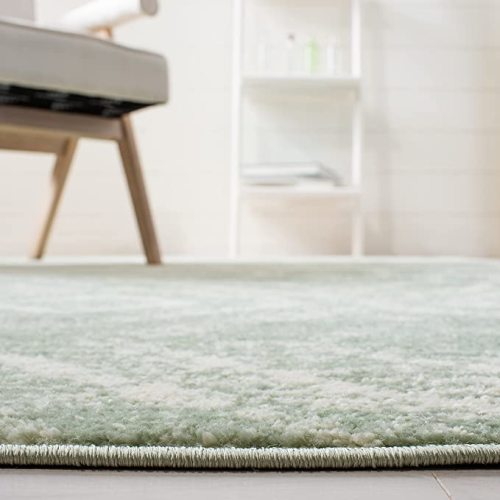 SAFAVIEH Adirondack Collection Area Rug - 8' Square, Green & Ivory, Modern Diamond Distressed Design, Non-Shedding & Easy Care, Ideal for High Traffic Areas in Living Room, Bedroom (ADR131Y)