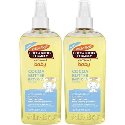 Palmer's Cocoa Butter Formula Gentle Baby Oil, 5.1 fl oz, Nourishing for Delicate Skin, Vitamin E Baby Essentials, (Pack of 2)