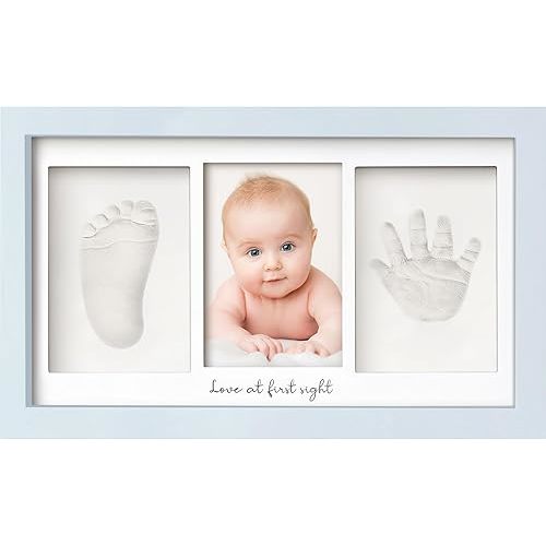 Baby Hand and Footprint Kit - Clay Handprint Keepsake Frame, Newborn Nursery Picture Frame, Personalized New Mom Gifts for Baby Shower & Registry (Mist Blue)