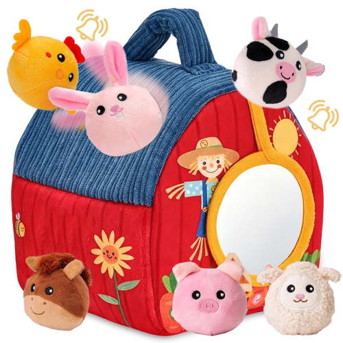 LINXUXIE Stuffed Farm Animals, 6-12 Month Montessori Toys,Sensory Infant Toys for Toddlers, Birthday Gifts for 1 2 3 Year Old